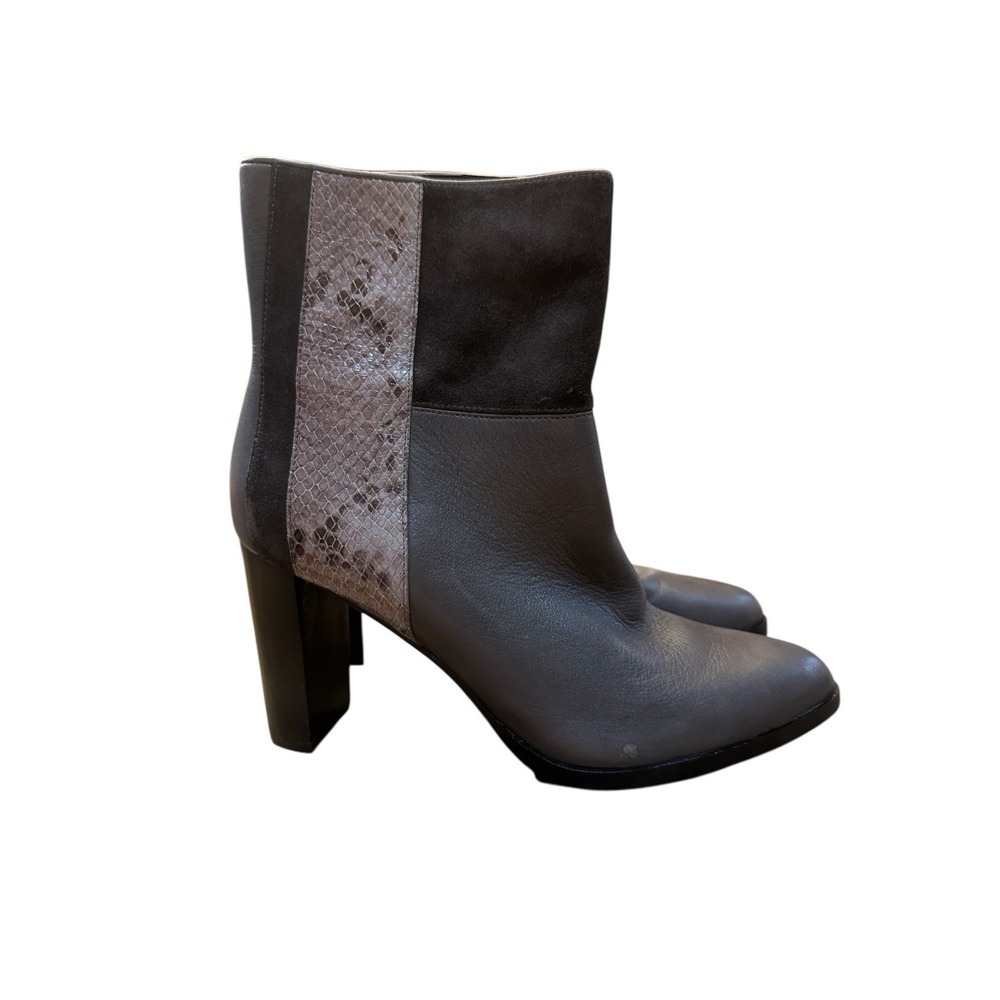 Diane Von Furstenberg Leather Booties Heels Gray Snakeskin Size 38 US 8 Suede‎